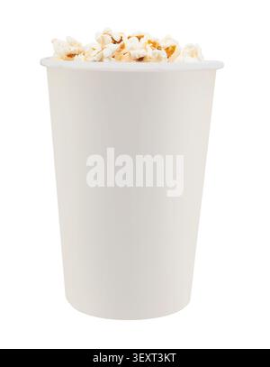 Popcorn in yellow bucket isolated on white background Stock Photo