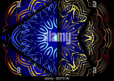 premium decorative gold blue mandala texture Stock Vector