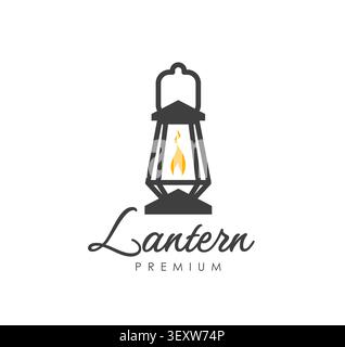 House rustic lantern lamp icon, vintage sign Stock Vector
