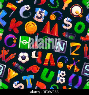 Soccer font football type letters seamless pattern Stock Vector