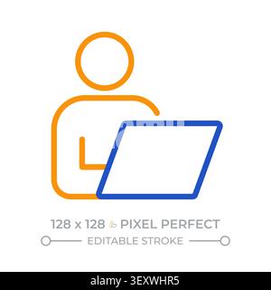 Remote worker pixel perfect two color line icon Stock Vector