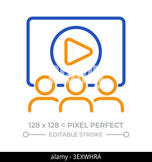 Web seminar pixel perfect two color line icon Stock Vector