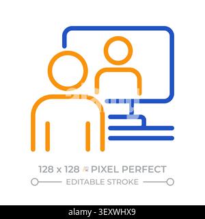 Online consultation pixel perfect two color line icon Stock Vector