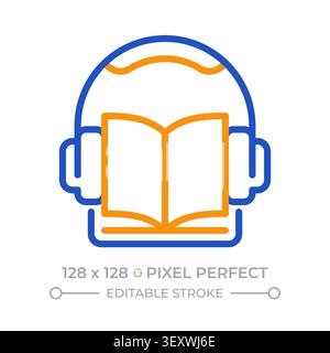 Audio lesson pixel perfect two color line icon Stock Vector