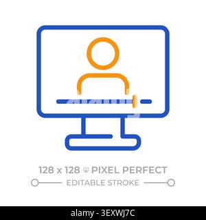 Online course pixel perfect two color line icon Stock Vector