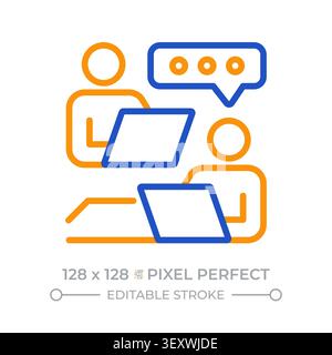 Remote employees communication pixel perfect two color line icon Stock Vector