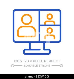 Virtual classroom pixel perfect two color line icon Stock Vector