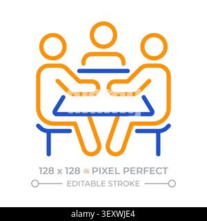 Team meeting pixel perfect two color line icon Stock Vector