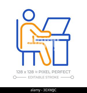Office worker pixel perfect two color line icon Stock Vector