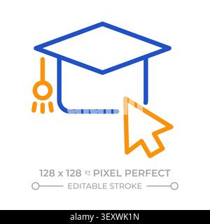Online education pixel perfect two color line icon Stock Vector