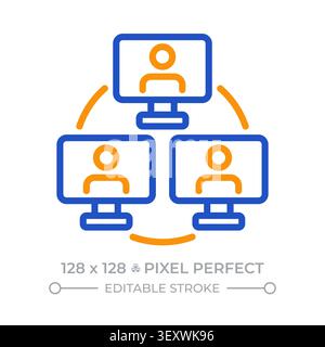 Online collaboration pixel perfect two color line icon Stock Vector