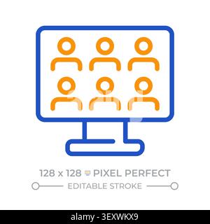Online meeting pixel perfect two color line icon Stock Vector