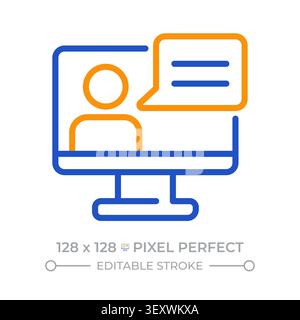 Webinar pixel perfect two color line icon Stock Vector