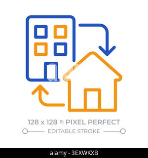 Hybrid work pixel perfect two color line icon Stock Vector