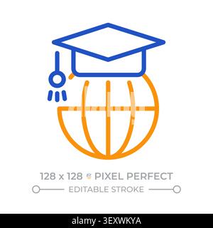 Global education pixel perfect two color line icon Stock Vector