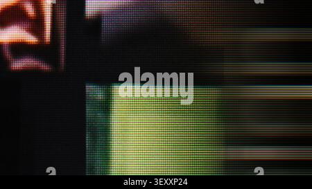 Close-up showing tv screen pixels with abstract digital error and scan lines Stock Photo