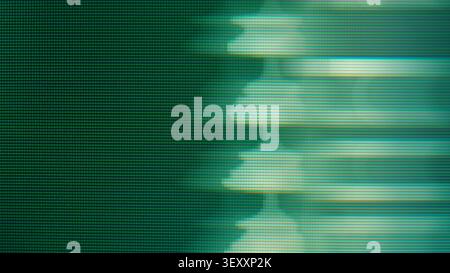 Green screen showing digital glitch with horizontal scan lines and pixel distortion Stock Photo