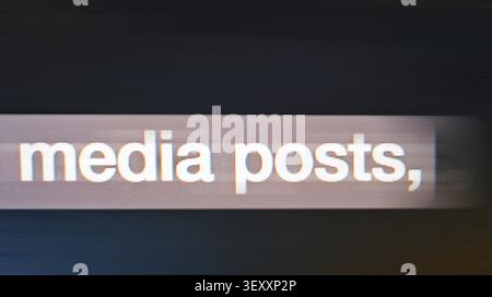Typing content for media posts on a screen with digital communication Stock Photo