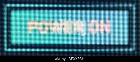 Power on message displaying on a blue glowing old electronic screen Stock Photo