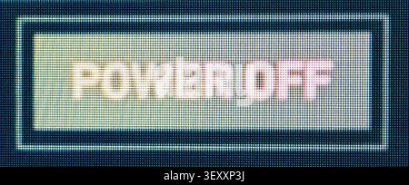 Power off button displaying on a close-up electronic LCD screen with visible pixels Stock Photo