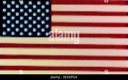 American flag displayed on a digital screen, showing individual pixels and RGB subpixels Stock Photo