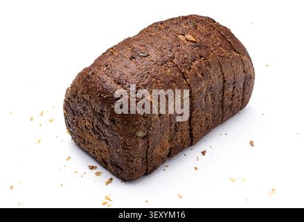 Sliced dark rye whole grain bread loaf isolated on white background Stock Photo