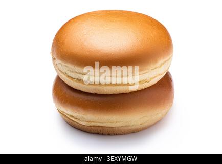 Stack of empty burger buns isolated on white background Stock Photo