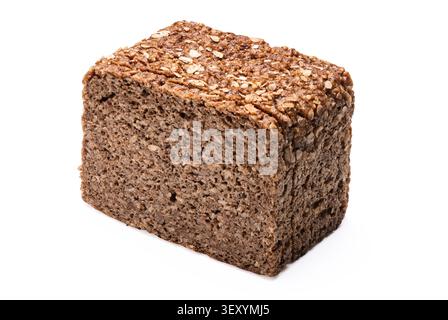 Half of dark rye whole grain bread loaf isolated on white background Stock Photo