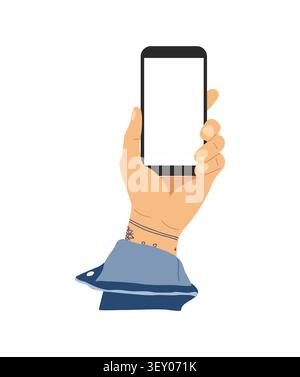 Male Hand holds smartphone with blank screen Stock Vector