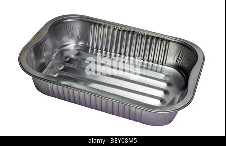 aluminum food tray, empty disposable baking pan isolated on white background Stock Photo