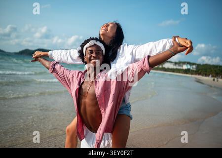 Couple enjoying travel, creating unforgettable memories through their passion for travel photography Stock Photo