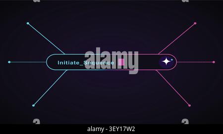 Futuristic digital interface with 'Initiate Sequence' text and glowing lines on a dark background. Stock Vector