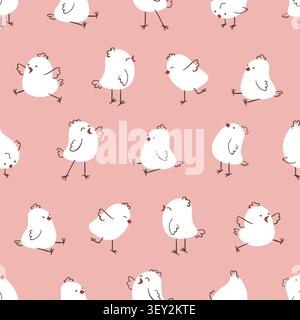 Cute chickens seanless pattern. Vector illustration with hand drawn doodle hens Stock Vector