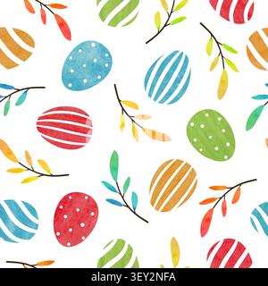 Easter eggs seamless pattern. Colorful watercolor vector holiday illustration Stock Vector