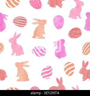 Rabbits and eggs seamless pattern. Easter watercolor print Stock Vector
