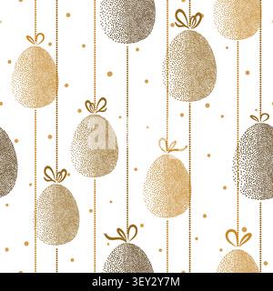 Hanging golden Easter eggs seamless pattern. Holiday background, wrapping paper Stock Vector
