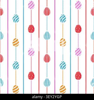 Hanging Easter eggs seamless pattern. Holiday watercolor background, colorful wrapping paper Stock Vector