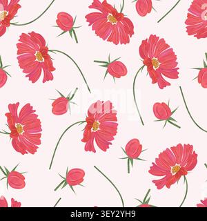 Seamless floral pattern with watercolor red flowers Stock Vector