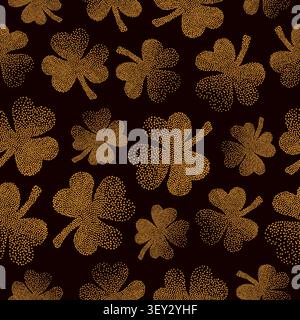 Golden clover leaves seamless pattern. St. Patrick's Day vector print Stock Vector