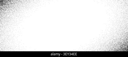 Dotted noise curved corner frame texture. Fade stipple sand gradient edge background. Rough grunge dust speckle wallpaper. Vanish grit granule backdrop. Vector distress spray particles specks overlay Stock Vector