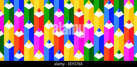 Seamless background pattern of vibrant multicolored pencils in flat vector illustration style. Stock Vector