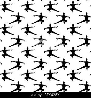Modern seamless pattern of energetic gymnast silhouettes creating an airy balanced repeat with clean style. Vector illustration for textile, wallpaper, packaging, web graphics and athletic branding Stock Vector
