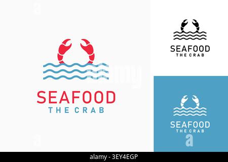 Crab and wave for seafood logo symbol icon design Stock Vector