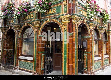 Historic Victorian tiled exterior of The Quays Bar pub in Dublin, Ireland Stock Photo