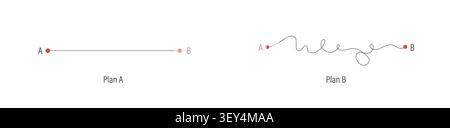 Plan B concept. Planning from plan A to B for business growth and goal achievement. Conceptual metaphor for navigating complex decisions and finding Stock Vector