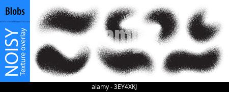 Sprayed gradient brush, wave granularity paint with noise point pattern. Abstract white shadow for grainy dotted element and black blob shape Stock Vector