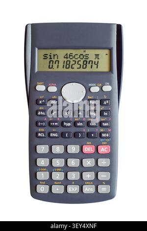 Engineering calculator isolated on white background. Calculator for mathematical calculations. Stock Photo