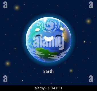 Cartoon Earth planet cute character Stock Vector