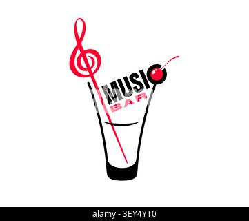 Live music bar or restaurant icon, cocktail drink Stock Vector