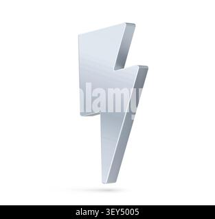 3D silver lightning icon, chrome metal thunderbolt Stock Vector